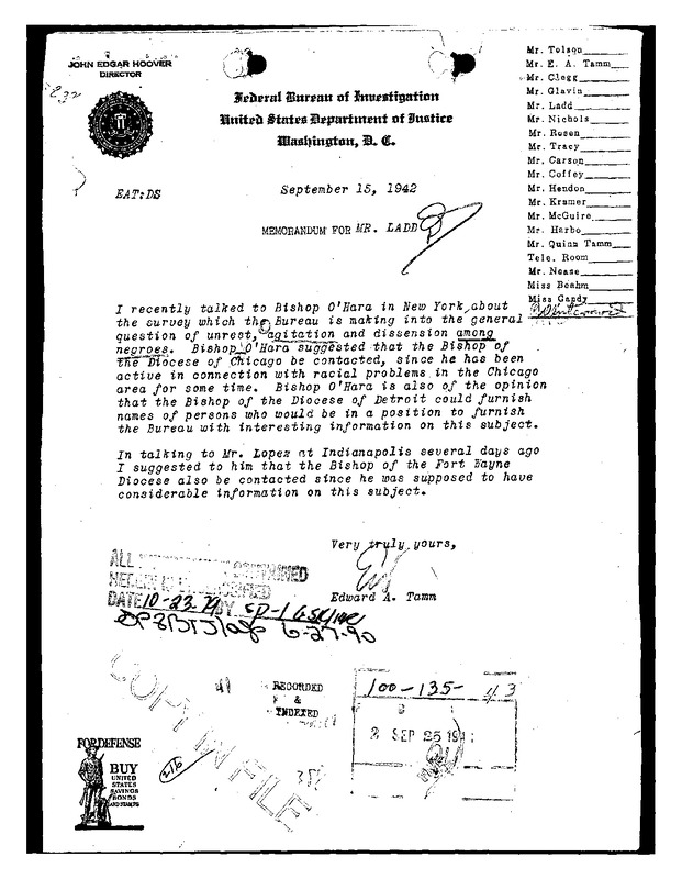 The Catholic Church Involvement in Disclosing Information to the FBI