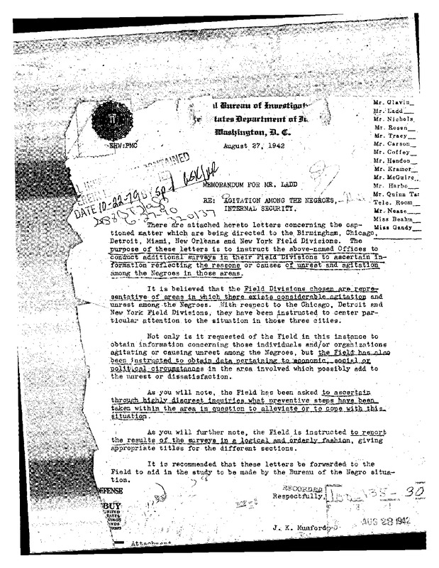Agitation Among the Negroes Internal Security
