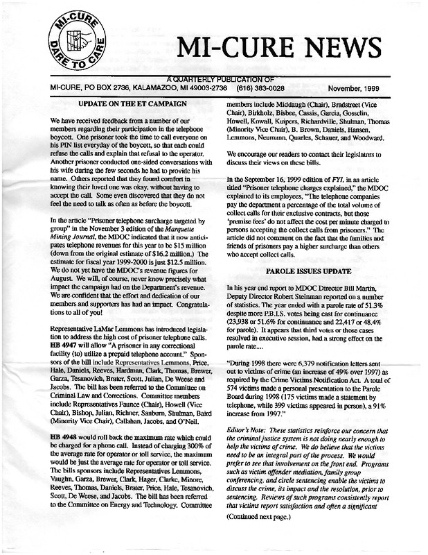 MI-CURE News (November 1999)
