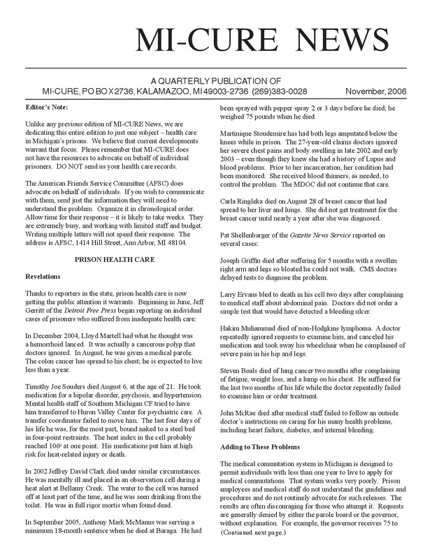 MI-CURE News (November 2006)