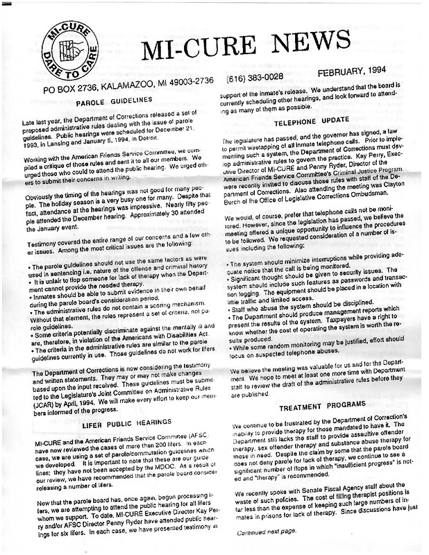 MI-CURE News (February 1994)