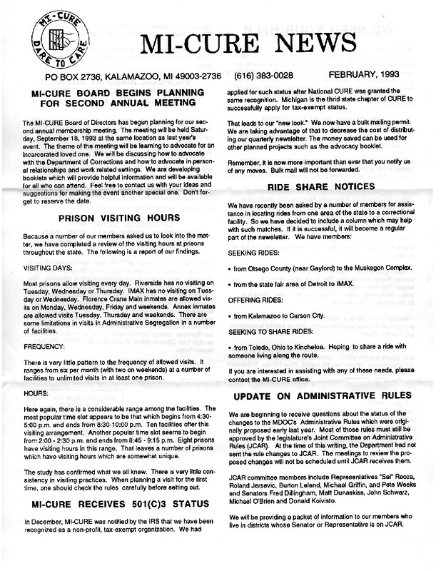 MI-CURE News (February 1993)