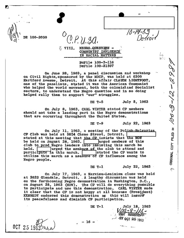 Summer of 1963 Black & Communist Surveillance
