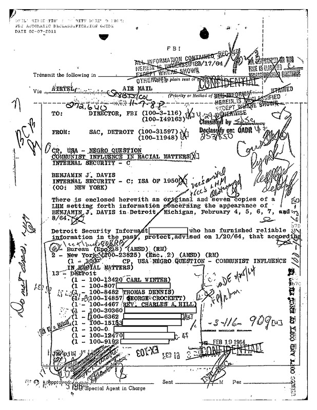 Surveillance of Benjamin J. Davis’s February 1964 Detroit Visit (1)
