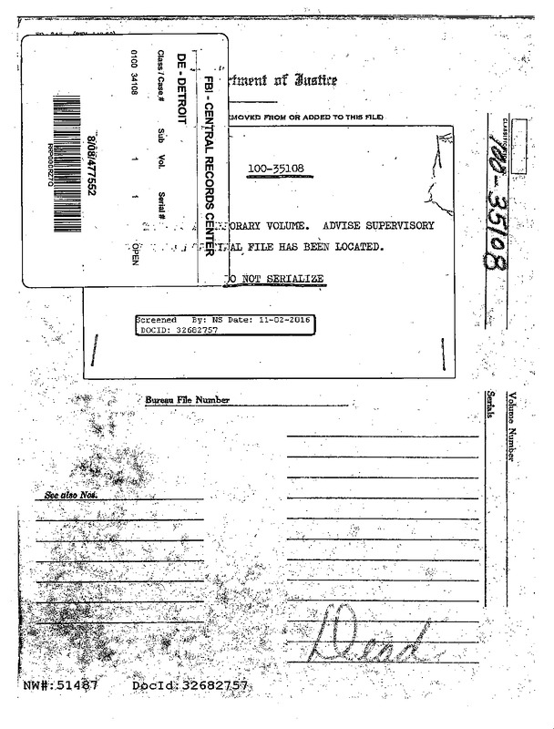 Fleming Assails FBI  'Dirty Tricks' Article & Missing Files and Serials Detroit Division