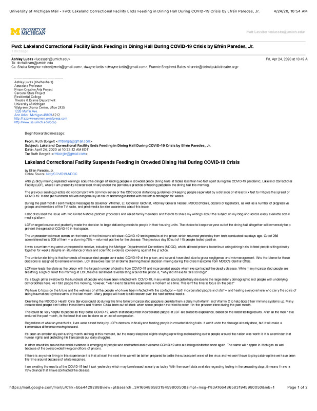 Lakeland Correctional Facility Suspends Feeding in Crowded Dining Hall During COVID-19 Crisis
