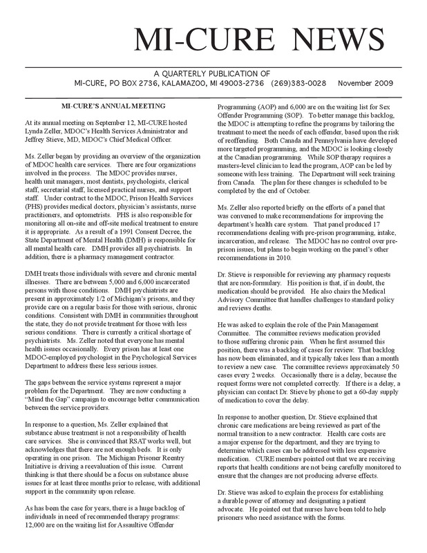 MI-CURE News (November 2009)