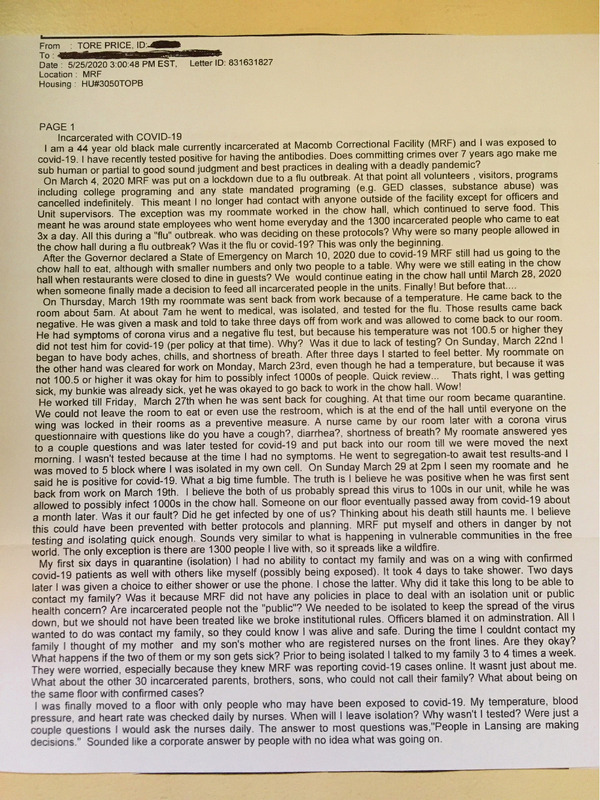 Price, Tore Written Testimonial