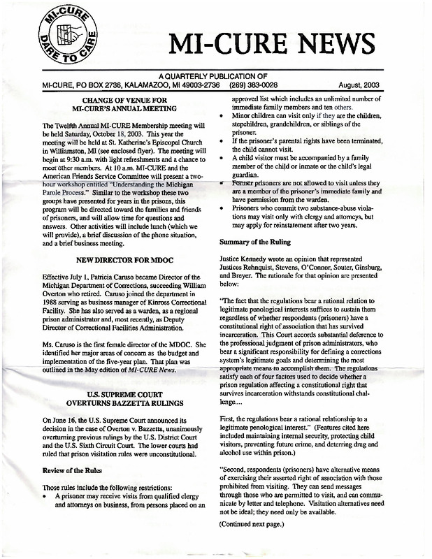 MI-CURE News (August 2003)