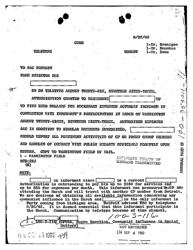 Authorization for COINTELPRO Informant Reimbursement