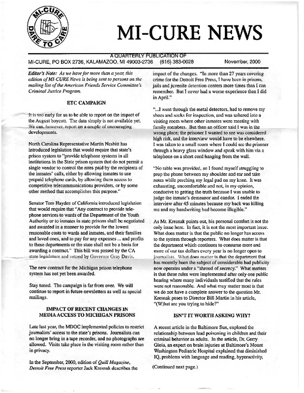 MI-CURE News (November 2000)