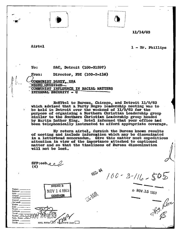 Surveillance of Communist Party Negro Leadership's Proposal for a Northern Christrain Leadership Group (2)