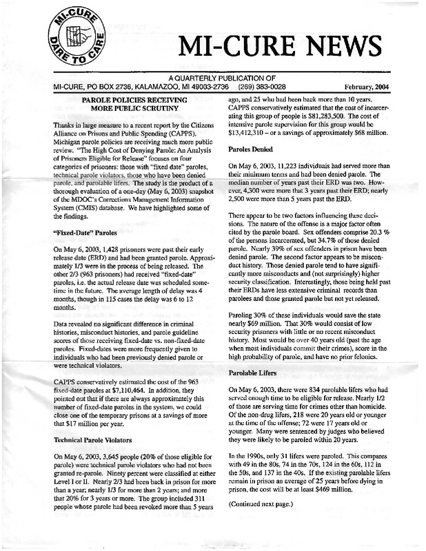 MI-CURE News (February 2004)