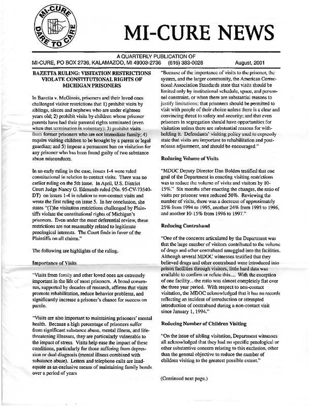 MI-CURE News (August 2001)