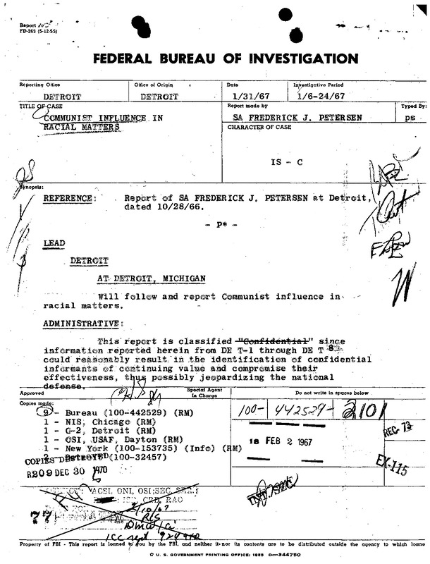 Communist Influence in Racial Matters Internal Report #10 (January 1967)