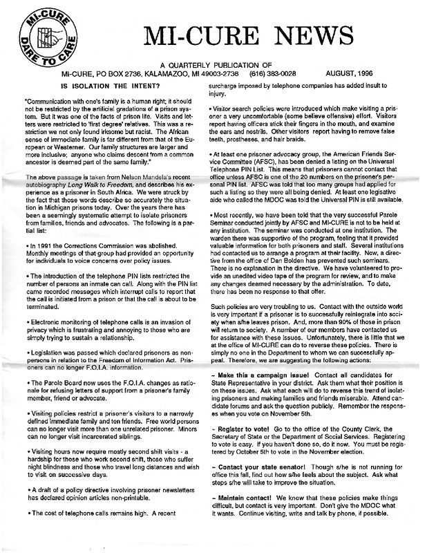 MI-CURE News (August 1996)