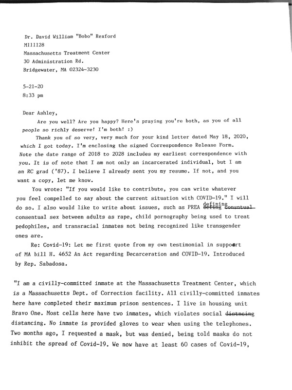 David,  Rexford  Written Testimonial