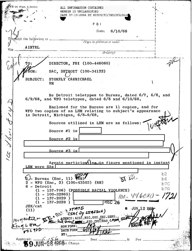 FBI Surveillance of Stokely Carmichael's Detroit Visit (June 1968)