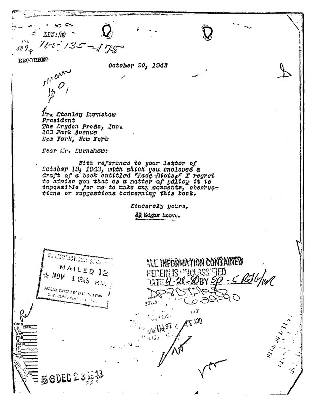 Hoover’s Response Regarding “Race Riot”
