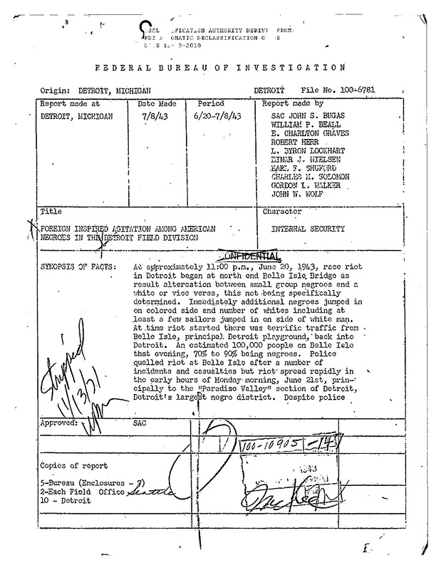Detroit Race Riot of 1943 Report #1