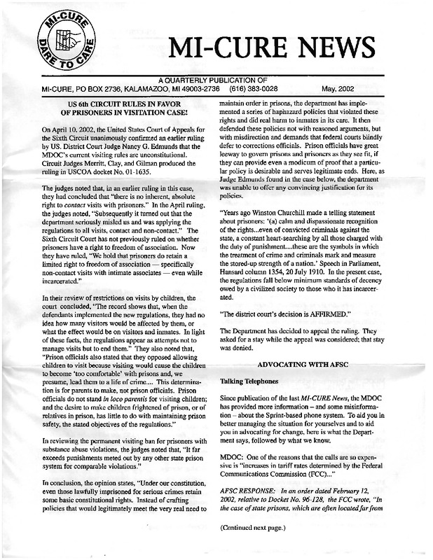 MI-CURE News (May 2002)