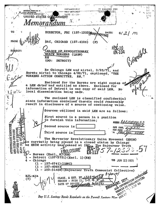 COINTELPRO File on the League of Revolutionary Black Workers & Detroit Union Movements #3
