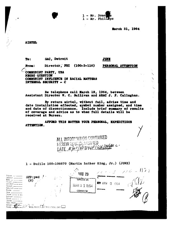 Call between Assistant Director W. C. Sullivan and ASAC J. F. Callaghan.