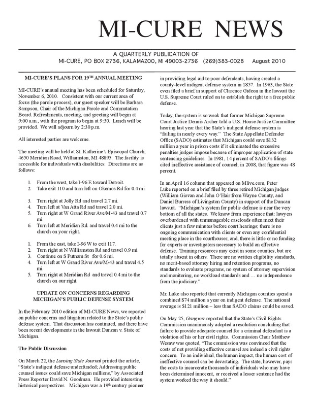 MI-CURE News (August 2010)