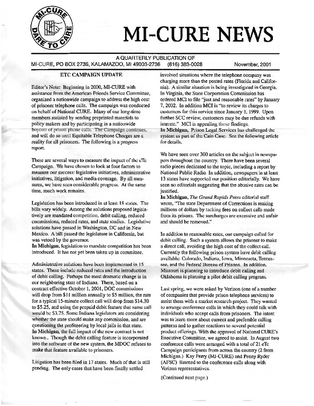 MI-CURE News (November 2001)