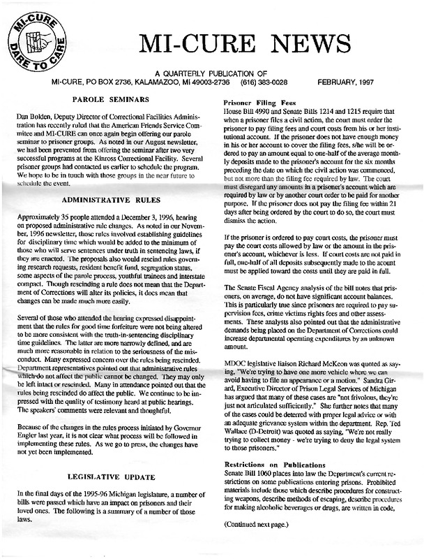 MI-CURE News (February 1997)