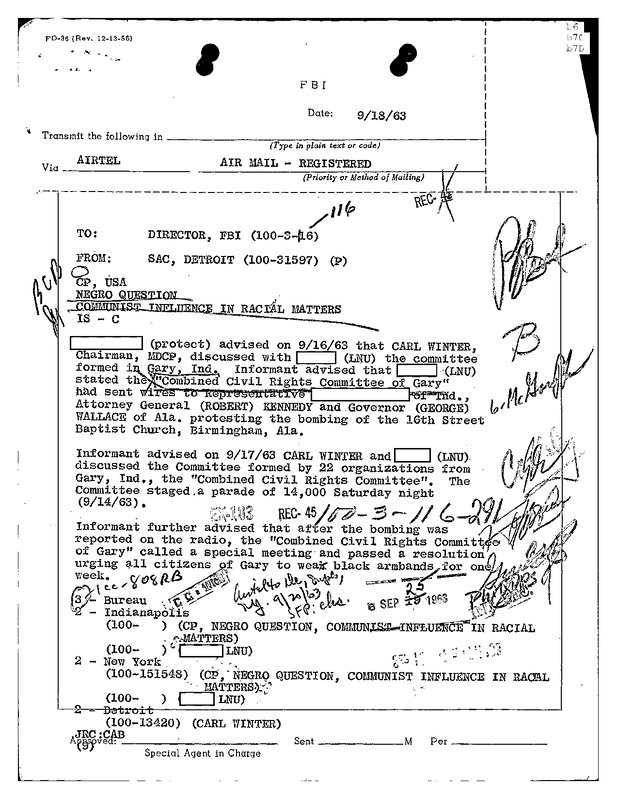Informant Infiltration into Combined Civil Rights Committee of Gary