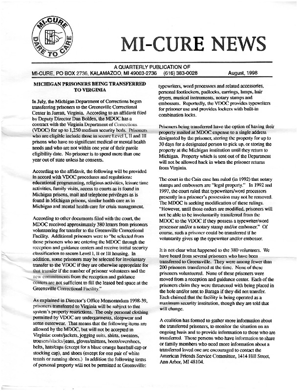 MI-CURE News (August 1998)