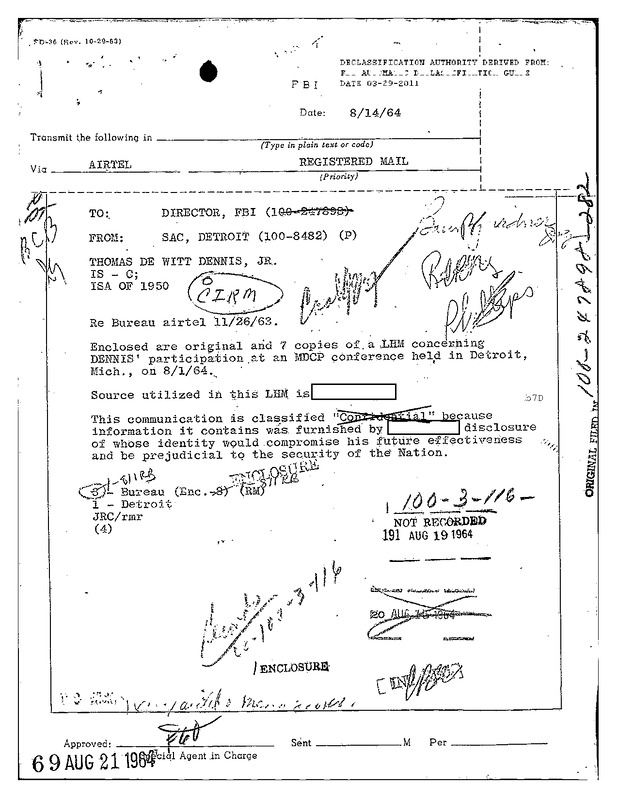 Surveillance of Tommy Dennis and Michigan CPUSA Activities (1)