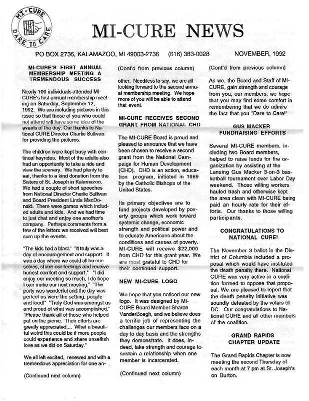 MI-CURE News (November 1992)