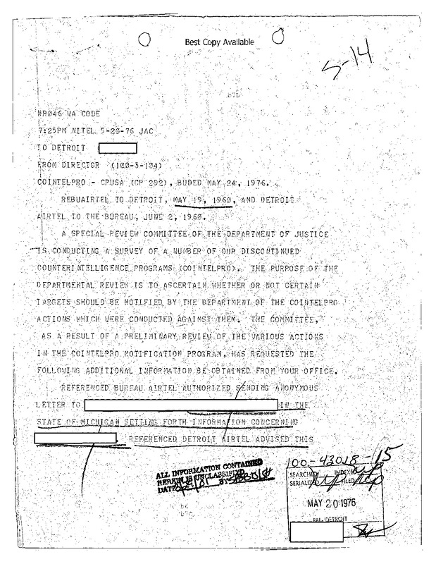 FBI COINTELPRO - CPUSA Targets & Tactics in the Detroit Metro