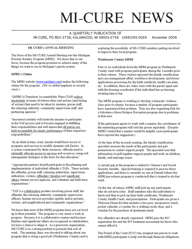 MI-CURE News (November 2008)