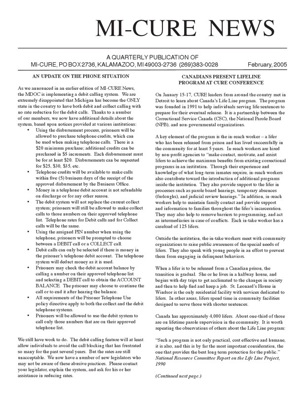 MI-CURE News (February 2005)