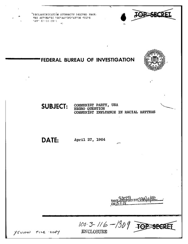FBI Report on Communist Party Strategies and Influence in Racial Organizations
