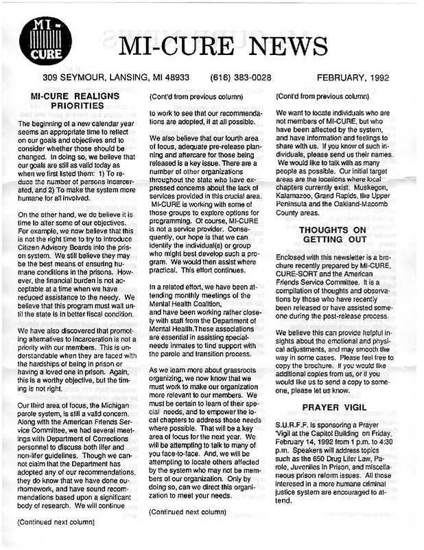 MI-CURE News (February 1992)
