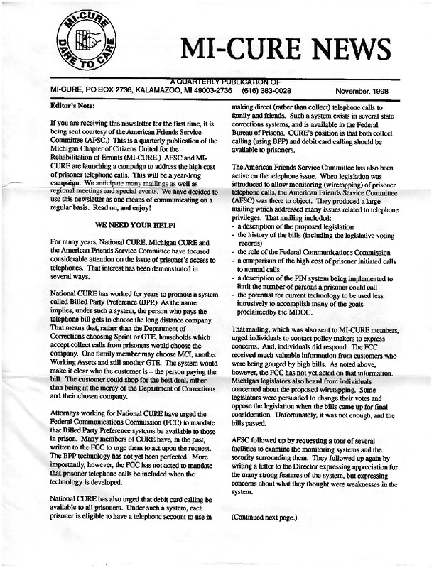 MI-CURE News (November 1998)