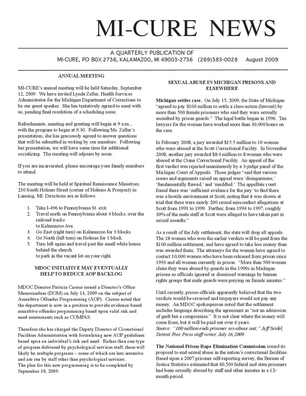 MI-CURE News (August 2009)