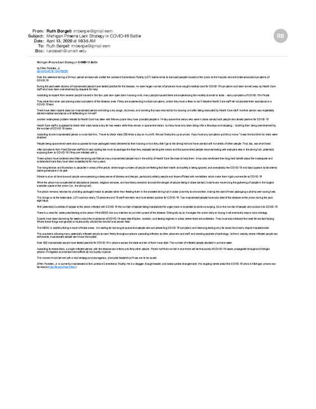 Michigan Prisons Lack Strategy in COVID-19 Battle