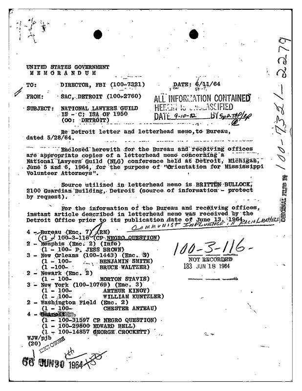 Surveillance of National Lawyers Guild’s Involvement in Mississippi