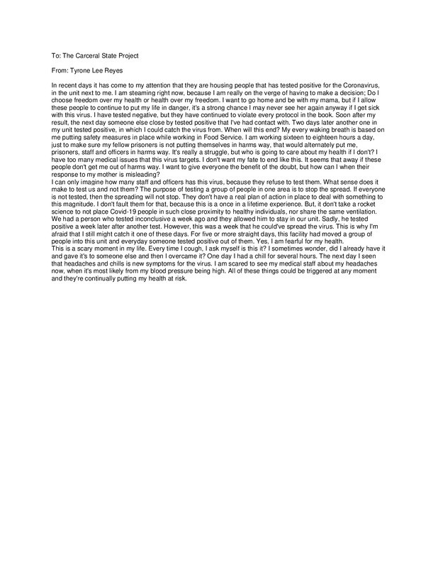 Reyes, Tyrone Lee Written Testimonial [5]