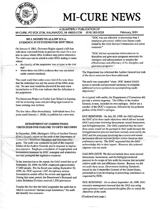 MI-CURE News (February 2001)