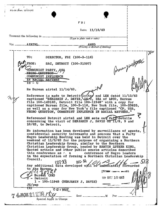 Surveillance of Communist Party Negro Leadership's Proposal for a Northern Christrain Leadership Group (3)