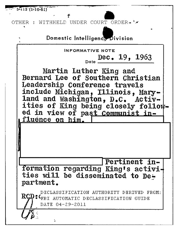 FBI Surveillance of MLK’s Travel Due to Civil Rights and Suspected Communist Ties