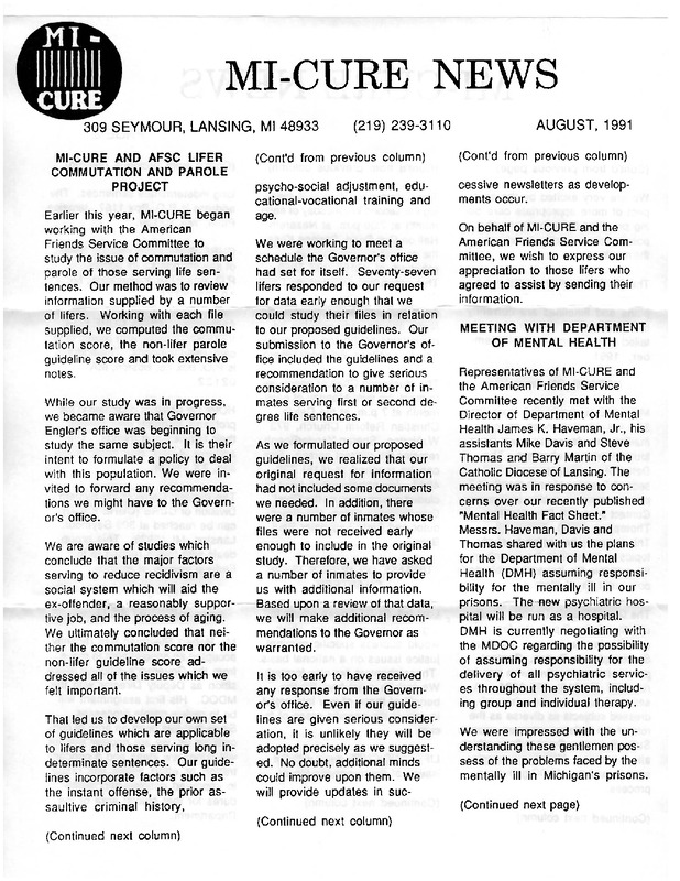 MI-CURE News (August 1991)