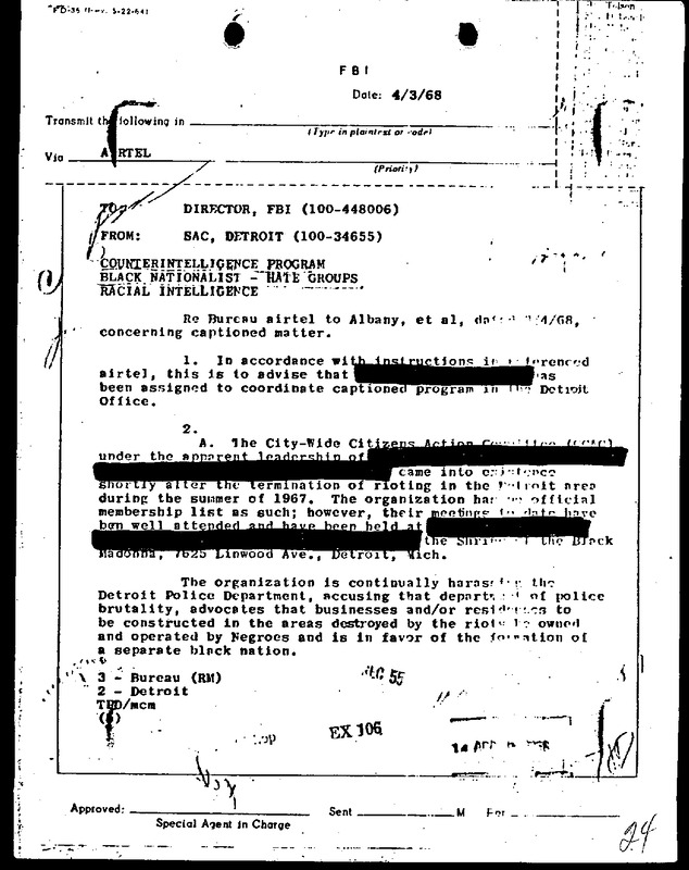 FBI COINTELPRO - Black Nationalist Targets & Tactics in Detroit Metro (1)