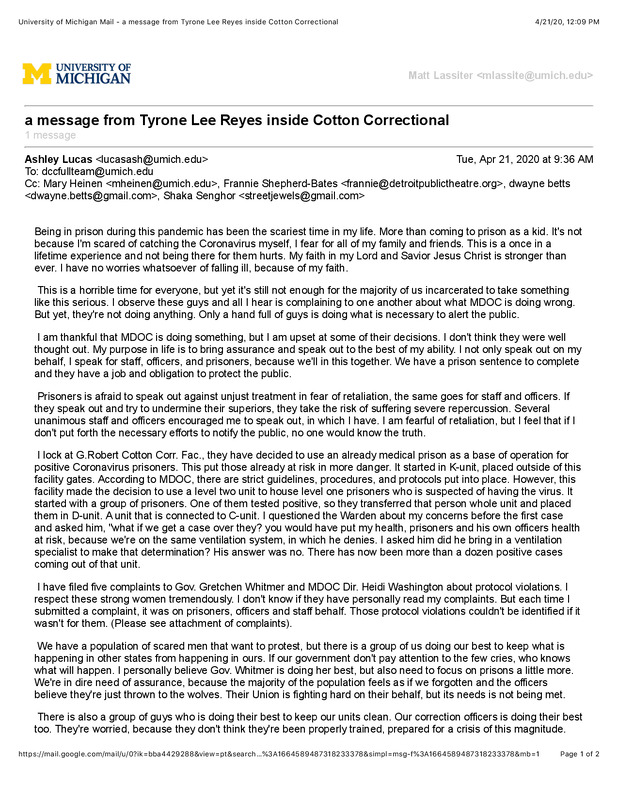 Reyes, Tyrone Lee Written Testimonial
